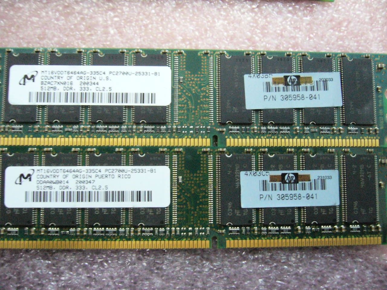 Lot 1GB QTY 2x512MB DDR 333Mhz PC2700 desktop non-ECC memory stick HP 305958-041 Lot 1GB QTY 2x512MB DDR 333Mhz PC2700 desktop non-ECC memory stick HP 305958-041