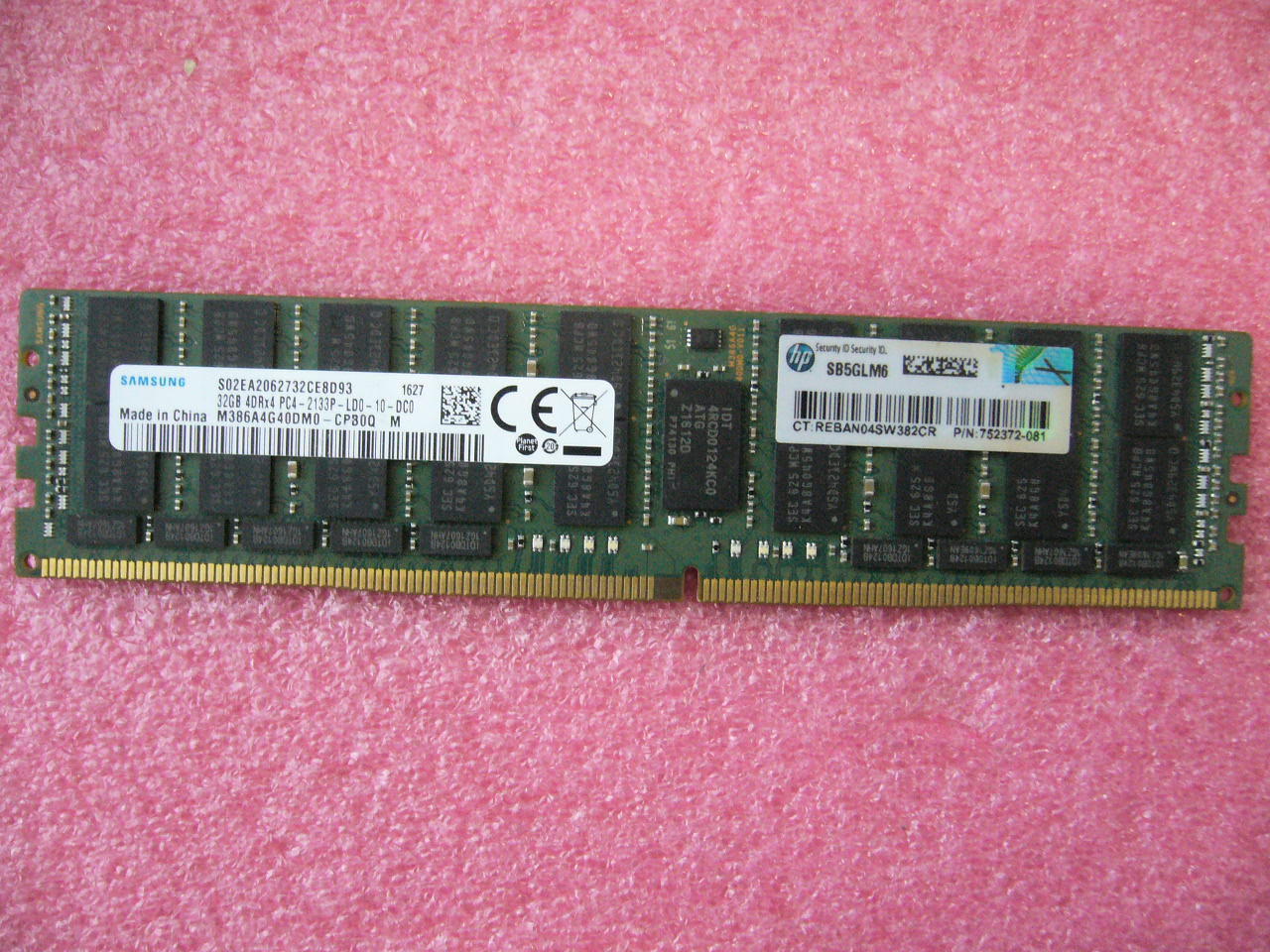QTY 1x 32GB DDR4 4DRx4 PC4-2133P-LD0 ECC Registered memory Samsung HP 752372-081 QTY 1x 32GB DDR4 4DRx4 PC4-2133P-LD0 ECC Registered memory Samsung HP 752372-081